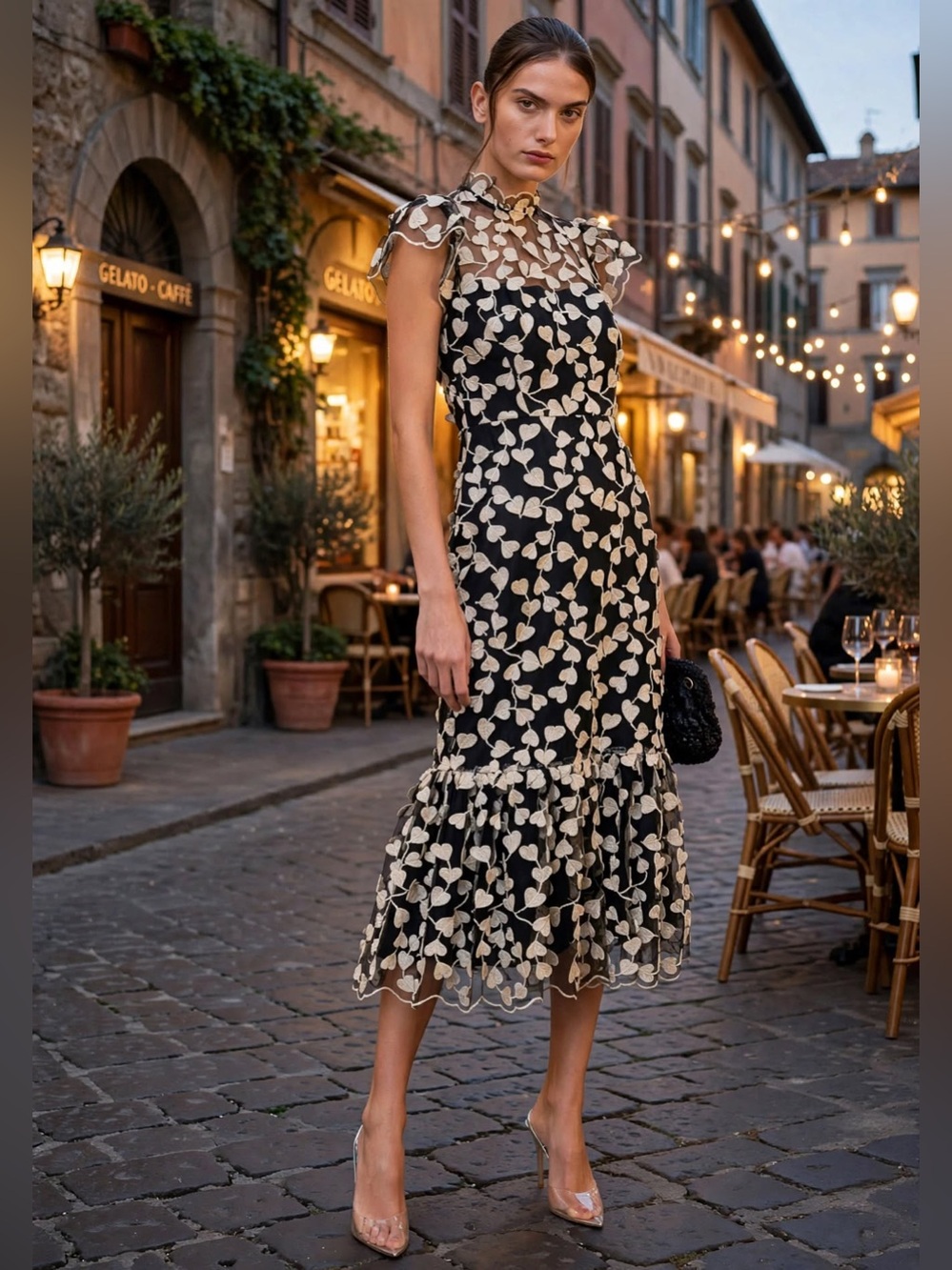 Shoshanna Liberty Dress size 12 black and cream embroidered dress.